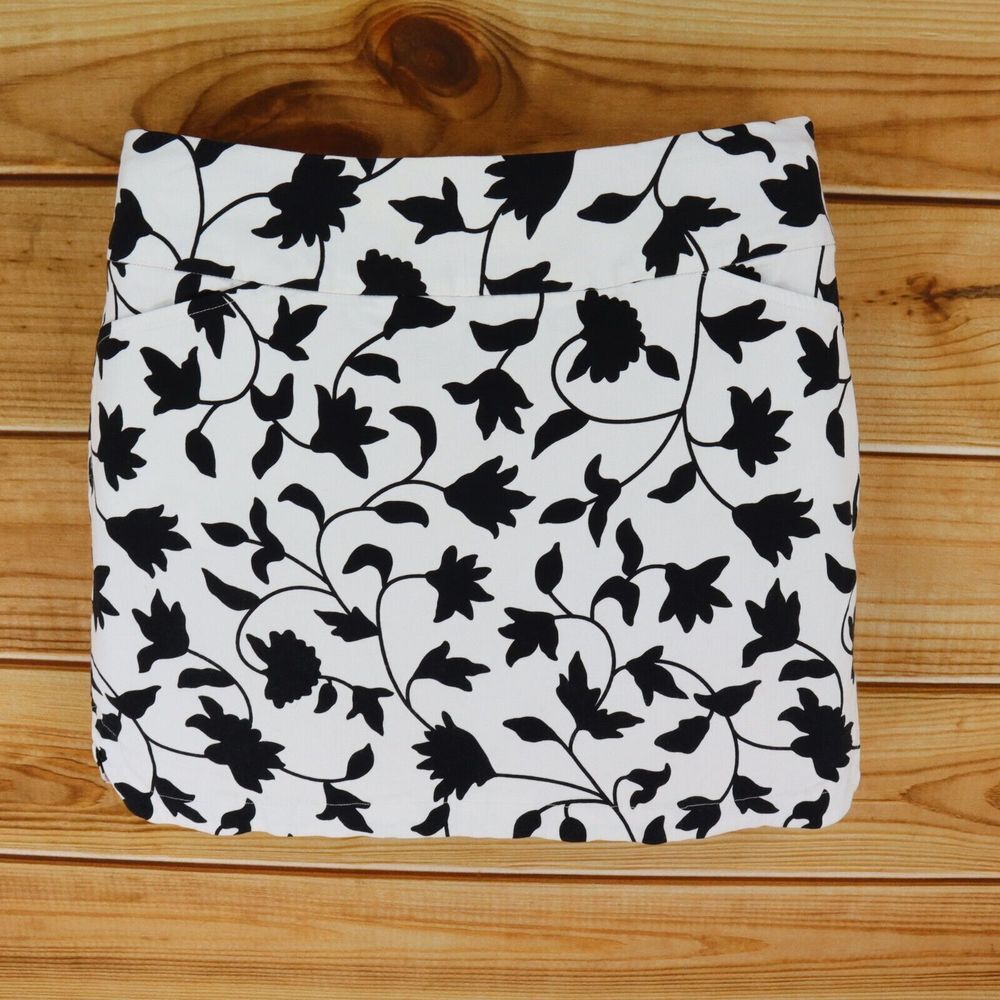 Tribal Short Pencil Skirt Womens 12 White Floral Pockets Stretch Elastic Waist